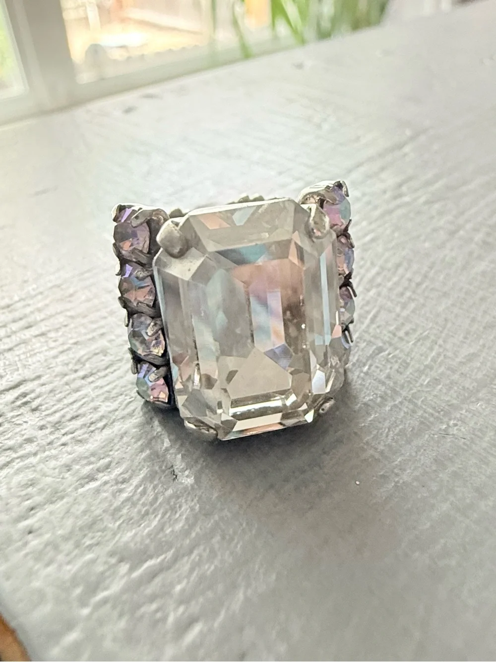 Sorrelli Clear Emerald-Cut Crystal Ring Aurora Accents 7 Adjustable